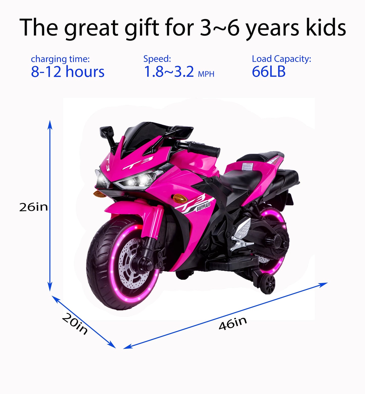 Kids Electric Motorcycle With Training Wheels Manual Throttle