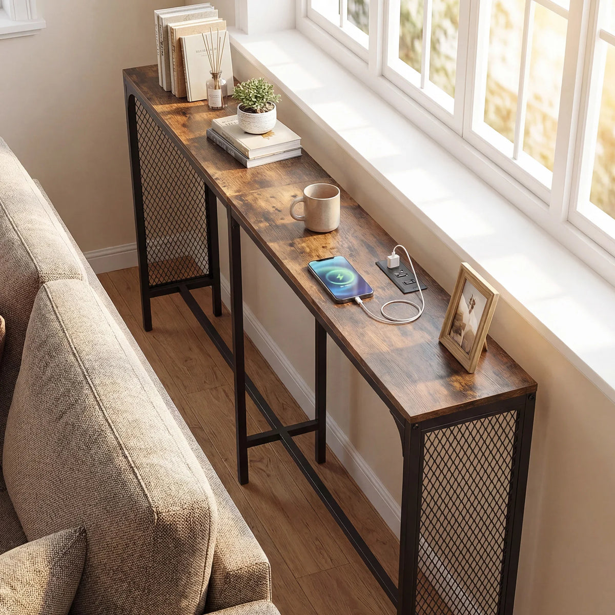 HOMASIS Console Table With Power Outlet For Hallway Foyer