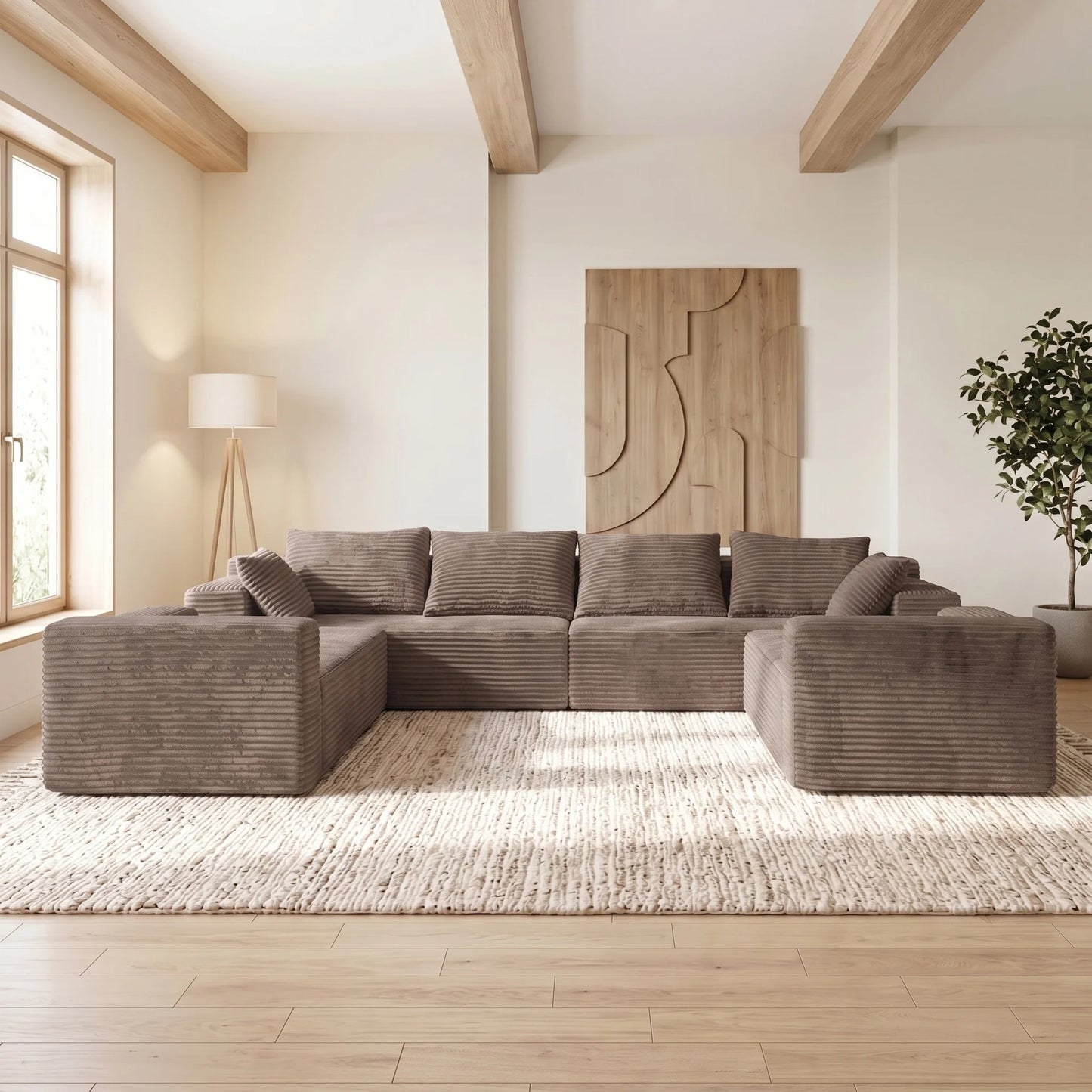 U Shaped Sectional Sofa Cloud Fabric Couch Living Room