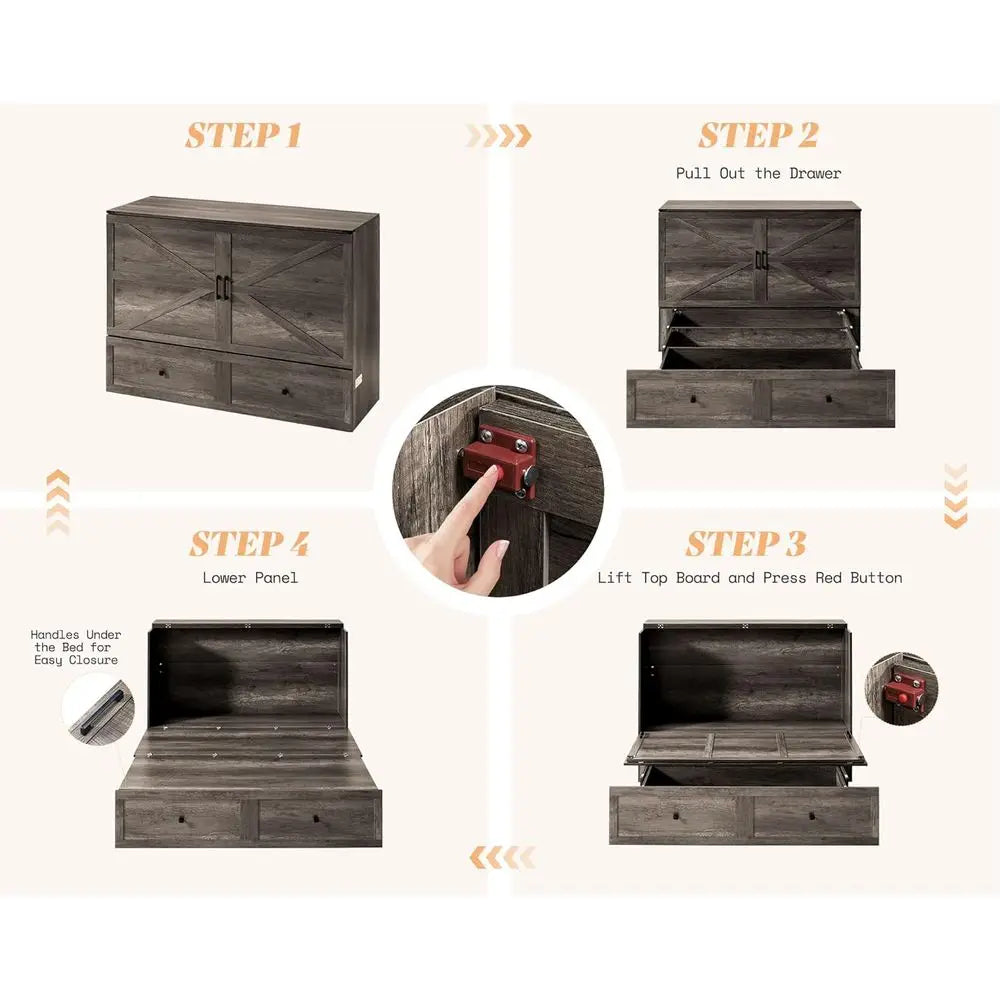 Murphy Bed With Storage And Charging Station Foldable Desk