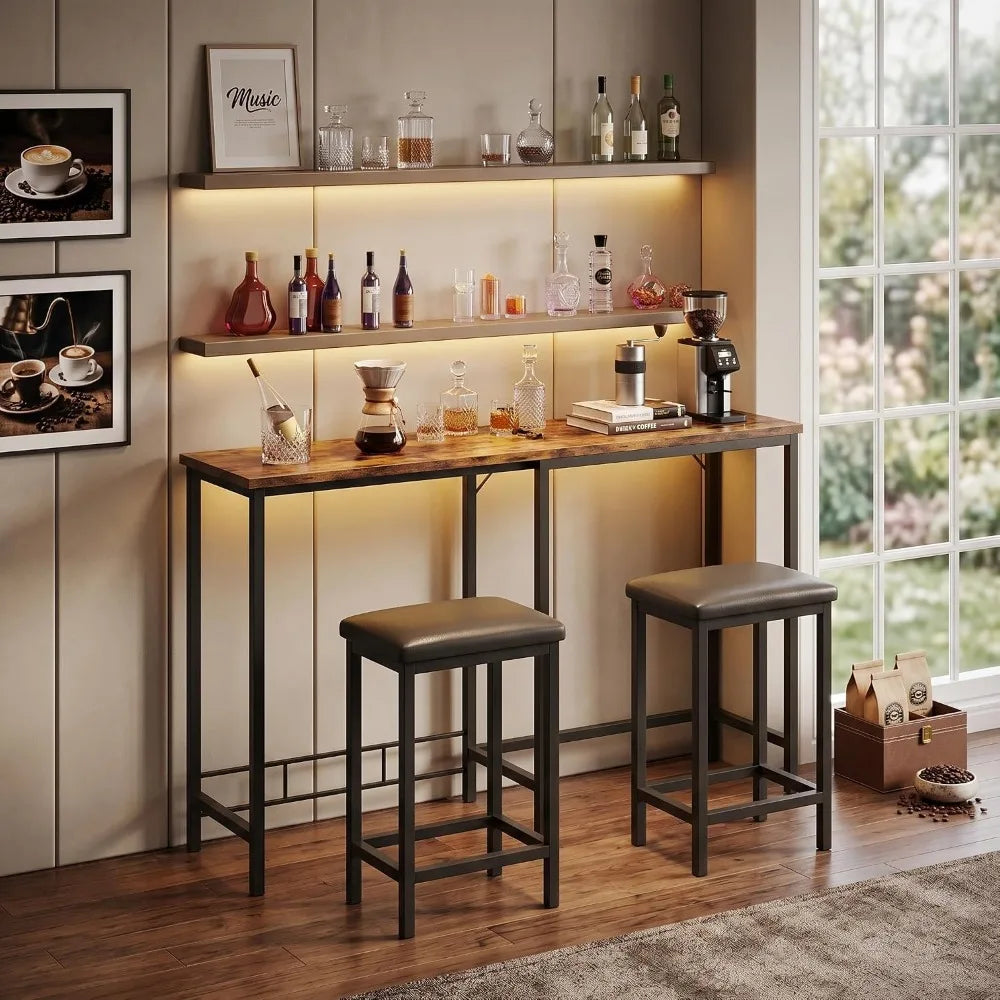 Convertible L Shaped Bar Table Set With USB Charging Cable Management
