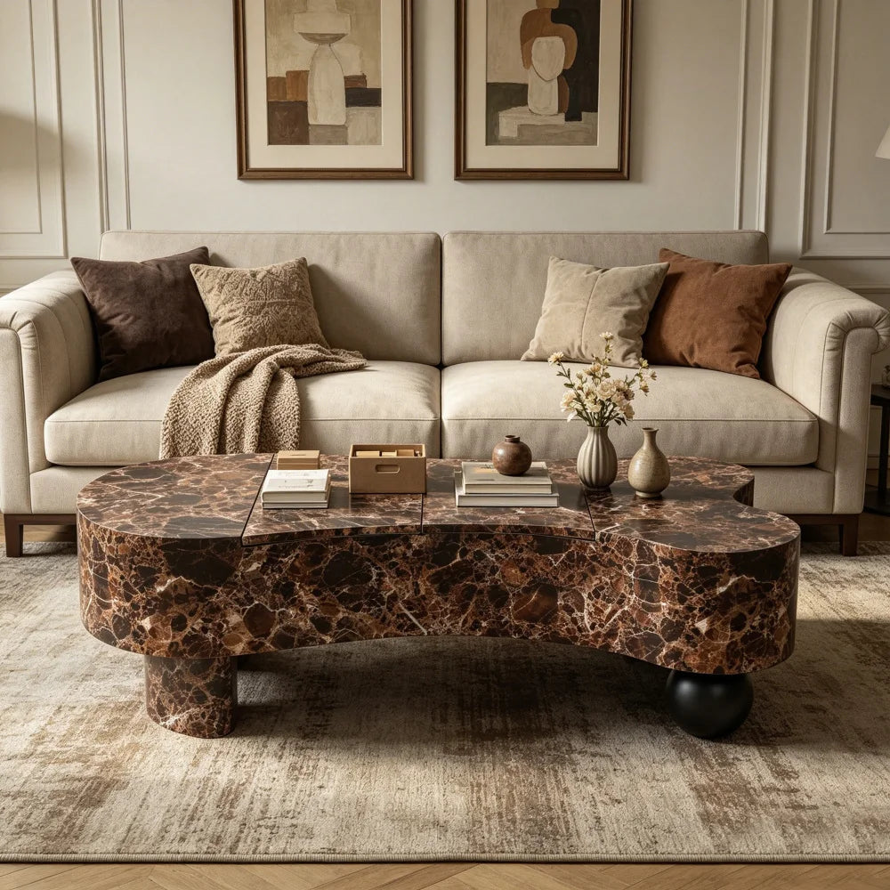 Modern Round Wooden Nesting Coffee Tables With Pet Bed