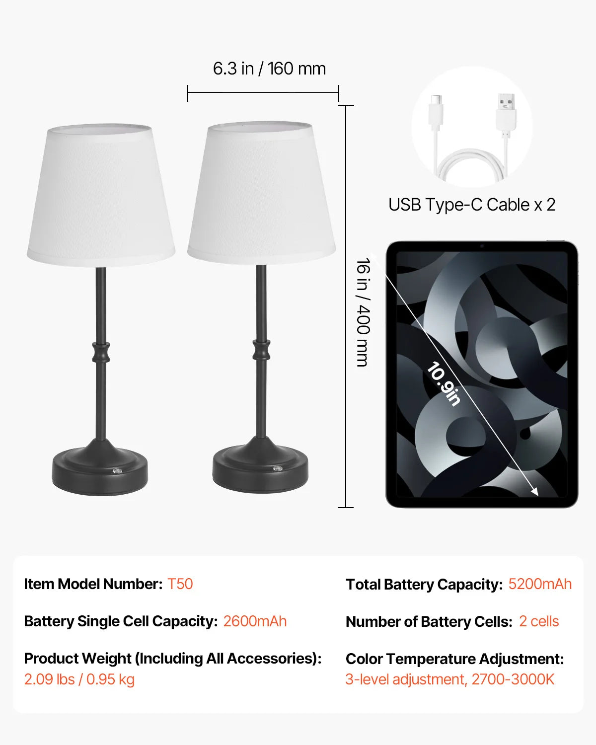SucceBuy Cordless Desk Lamp With Rechargeable Battery
