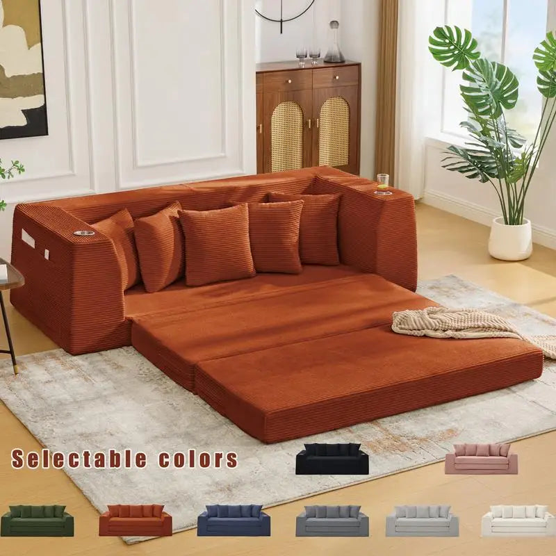 CN Sichuan Convertible Sofa Bed Loveseat 2 In 1 With Pillows