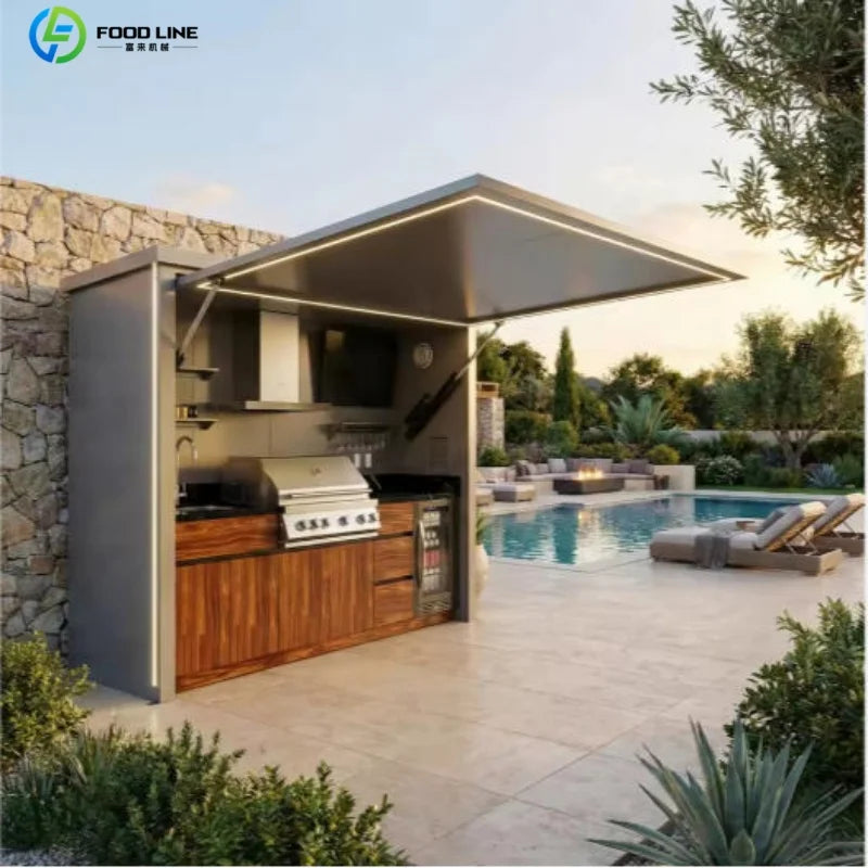Outdoor Stainless Steel BBQ Pod With Sink And Fridge