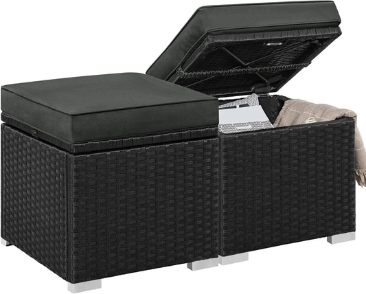 Premium Synthetic Wicker Ottoman With Concealed Storage Compartments
