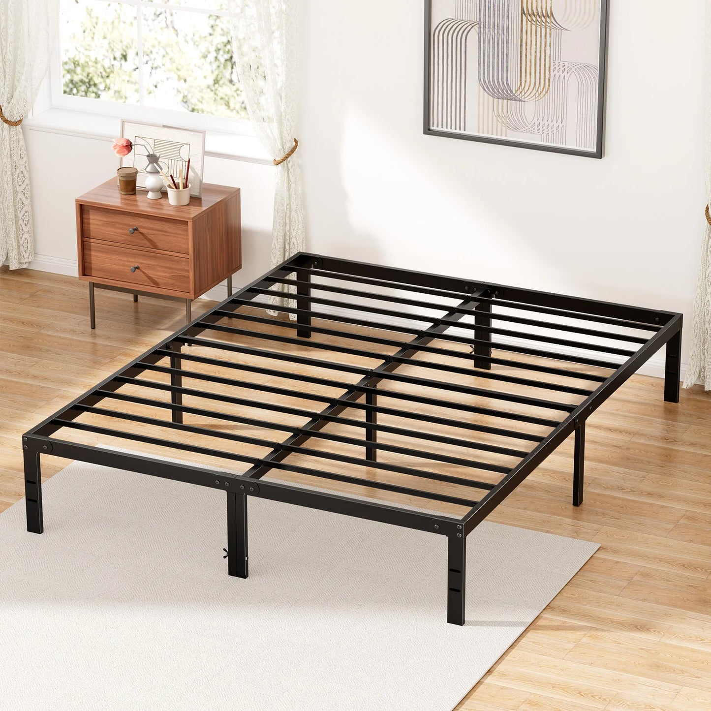 JHK Basic Metal Platform Bed Frame With Storage Space