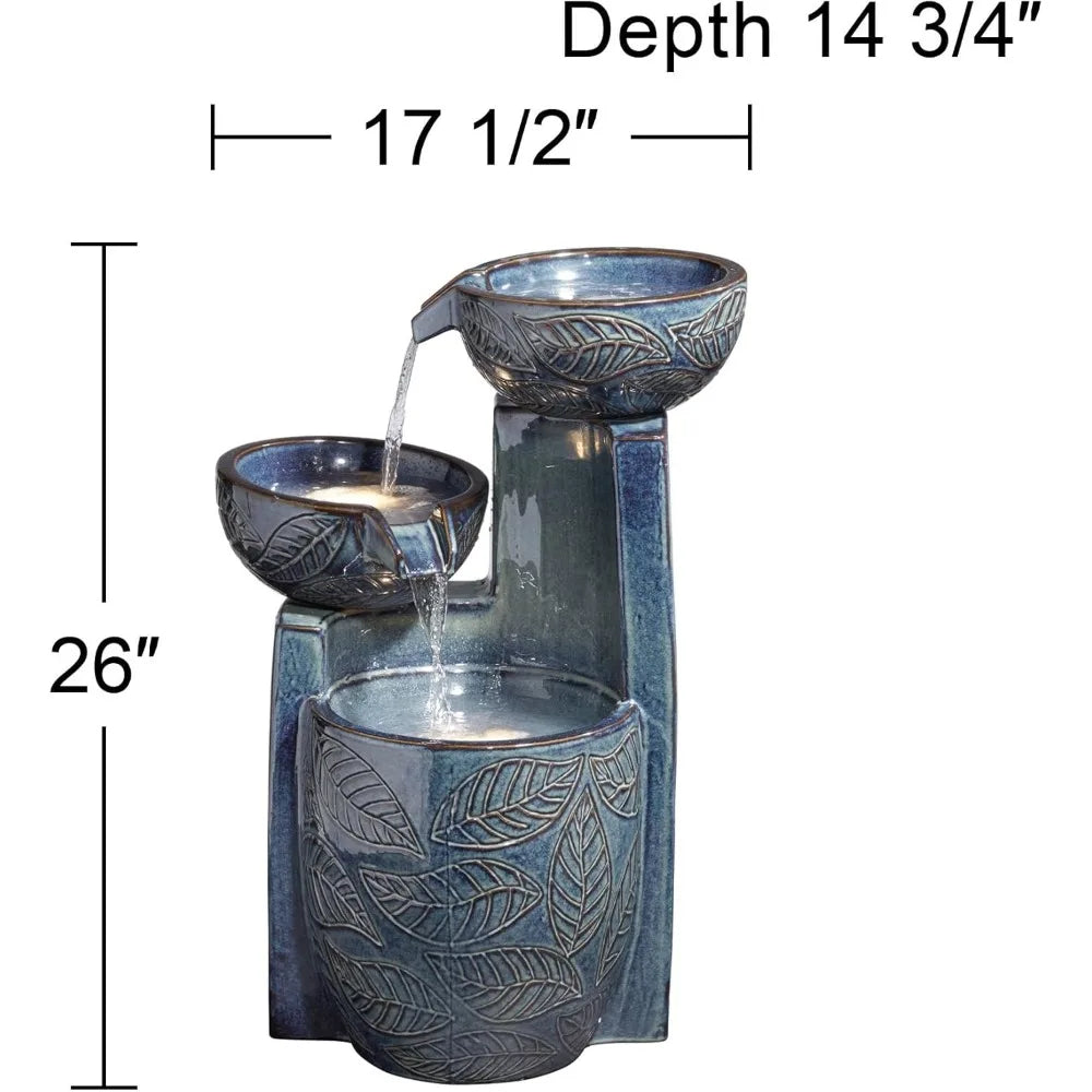 Summer Leaves Outdoor Water Fountain with LED Light for Garden and Patio