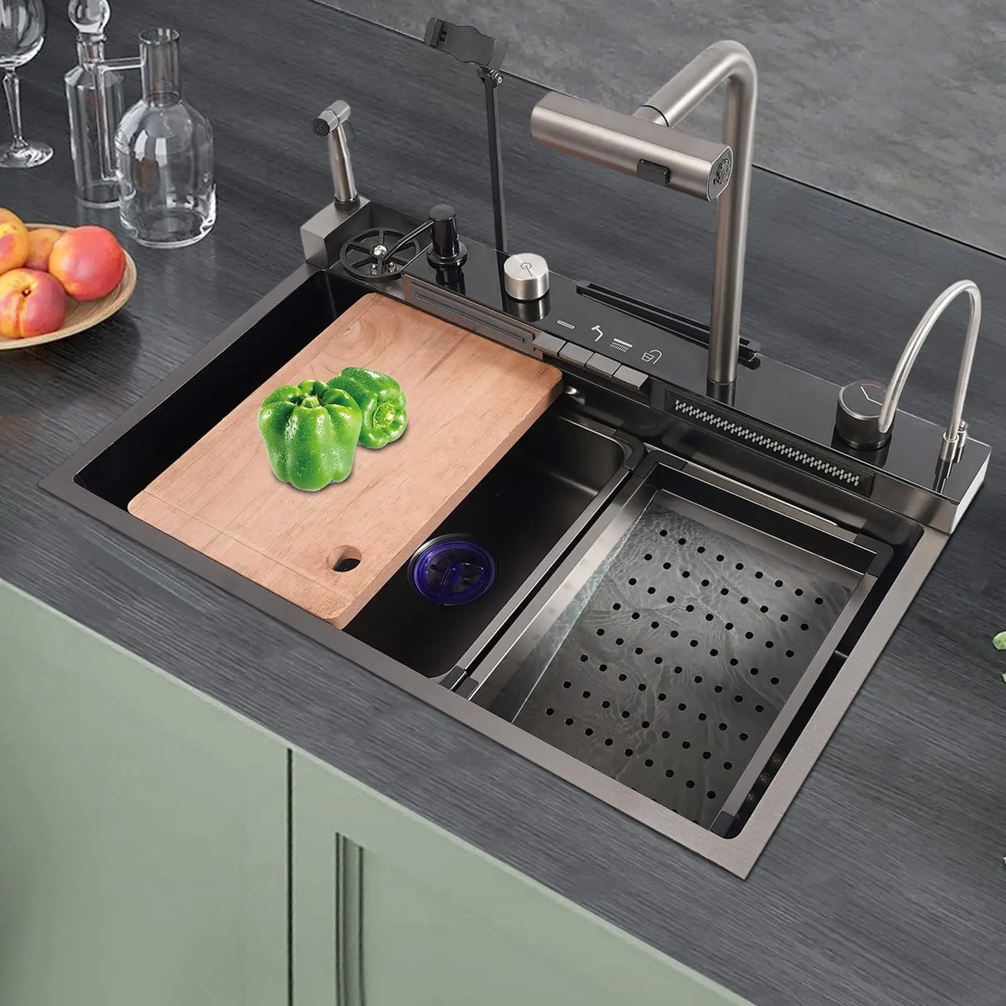 Smart Waterfall Kitchen Sink With Digital Display Nano Coating