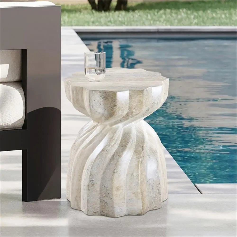 Travertine Concrete End Table Art Deco Indoor Outdoor