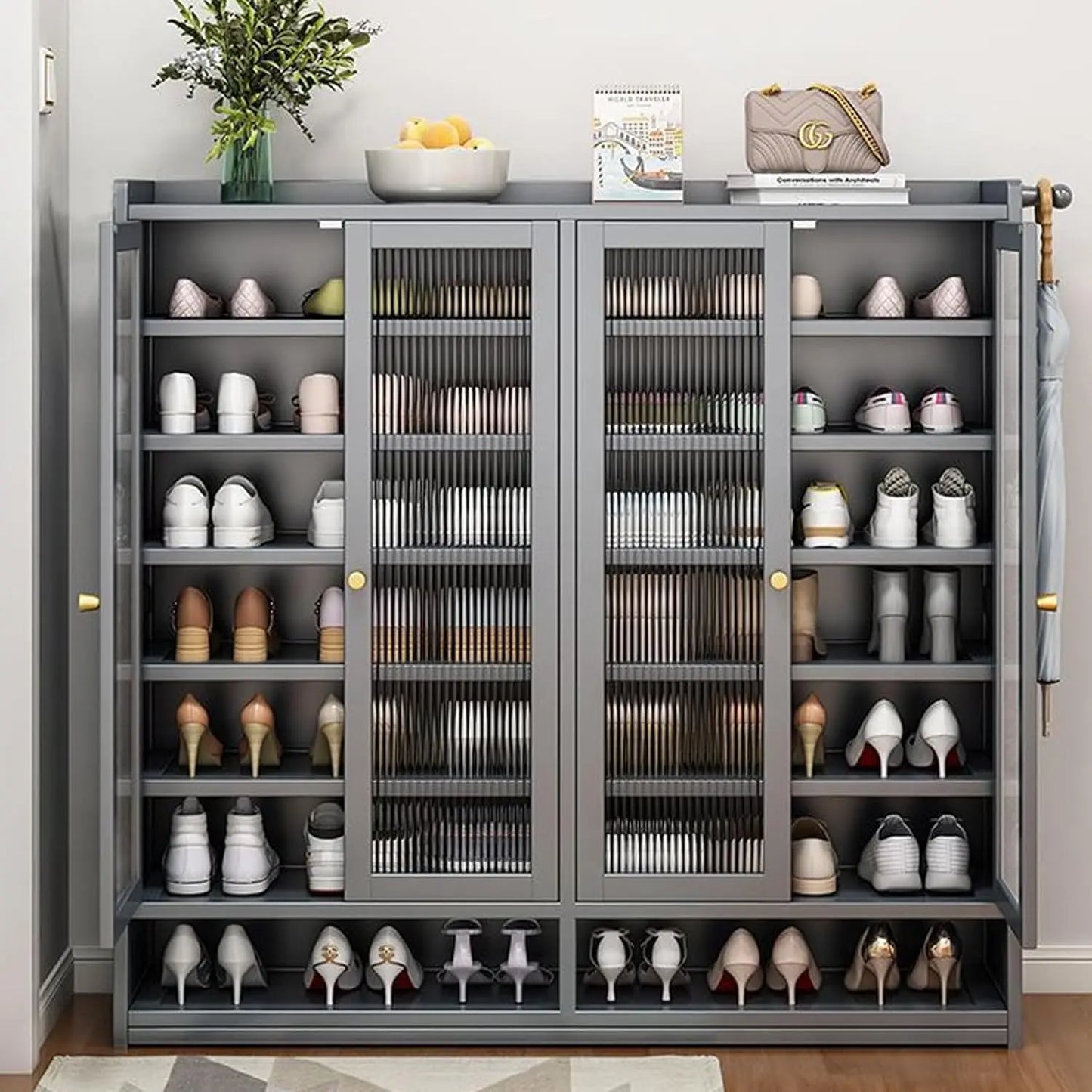 Bamboo Shoe Cabinet With Acrylic Door Shoe Rack Organizer