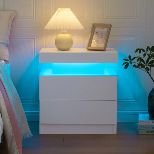 Cubehom LED Nightstands With Two Drawers And RGB Lighting