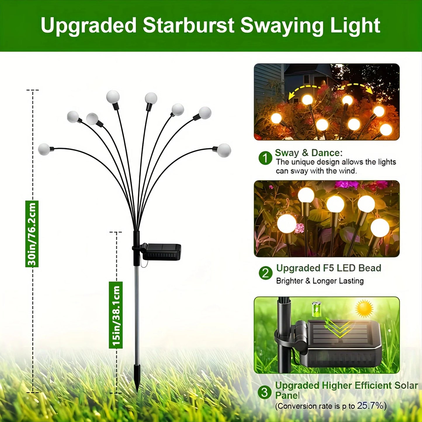 KPSTEK Swaying Solar Firefly Lights 32 LED For Pathway