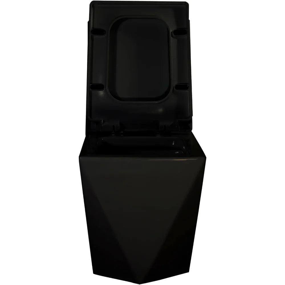 Modern Black One Piece Square Toilet with Gold Button and Diamond Design