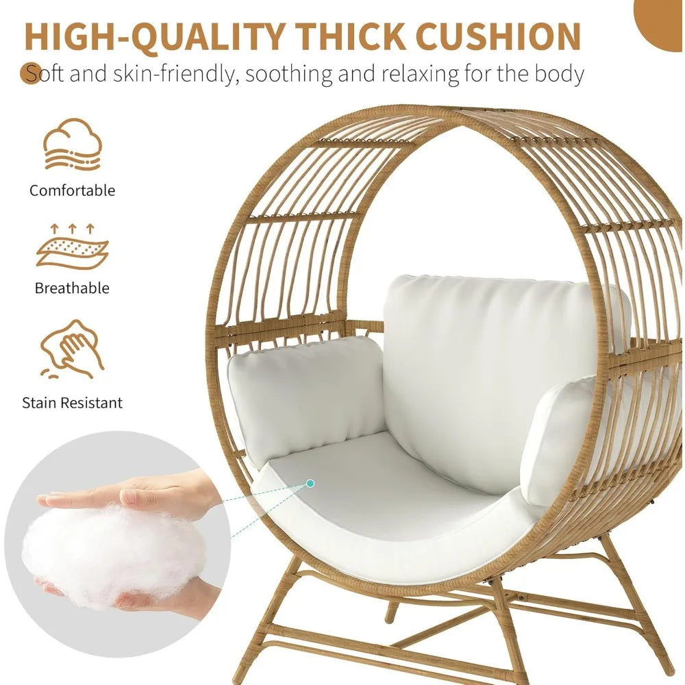 MKDK Egg Chair Rattan Wicker Patio Lounge With Cushion