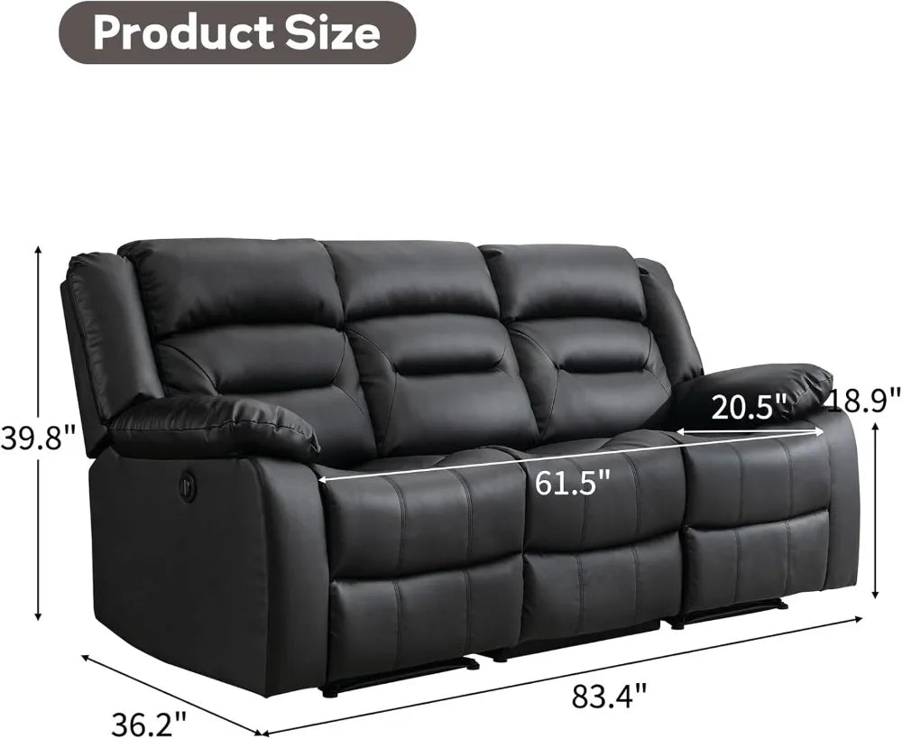 Electric Reclining Sofa 3 Seat With Faux Leather Comfort
