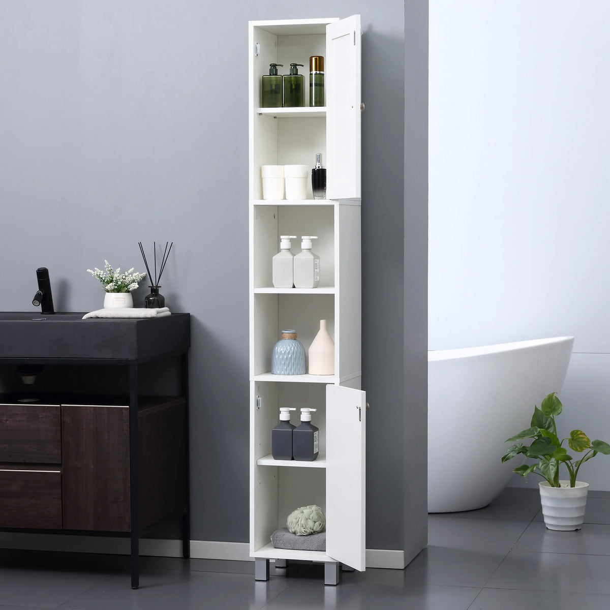Kleankin Bathroom Storage Cabinet With Mirror And Adjustable Shelves