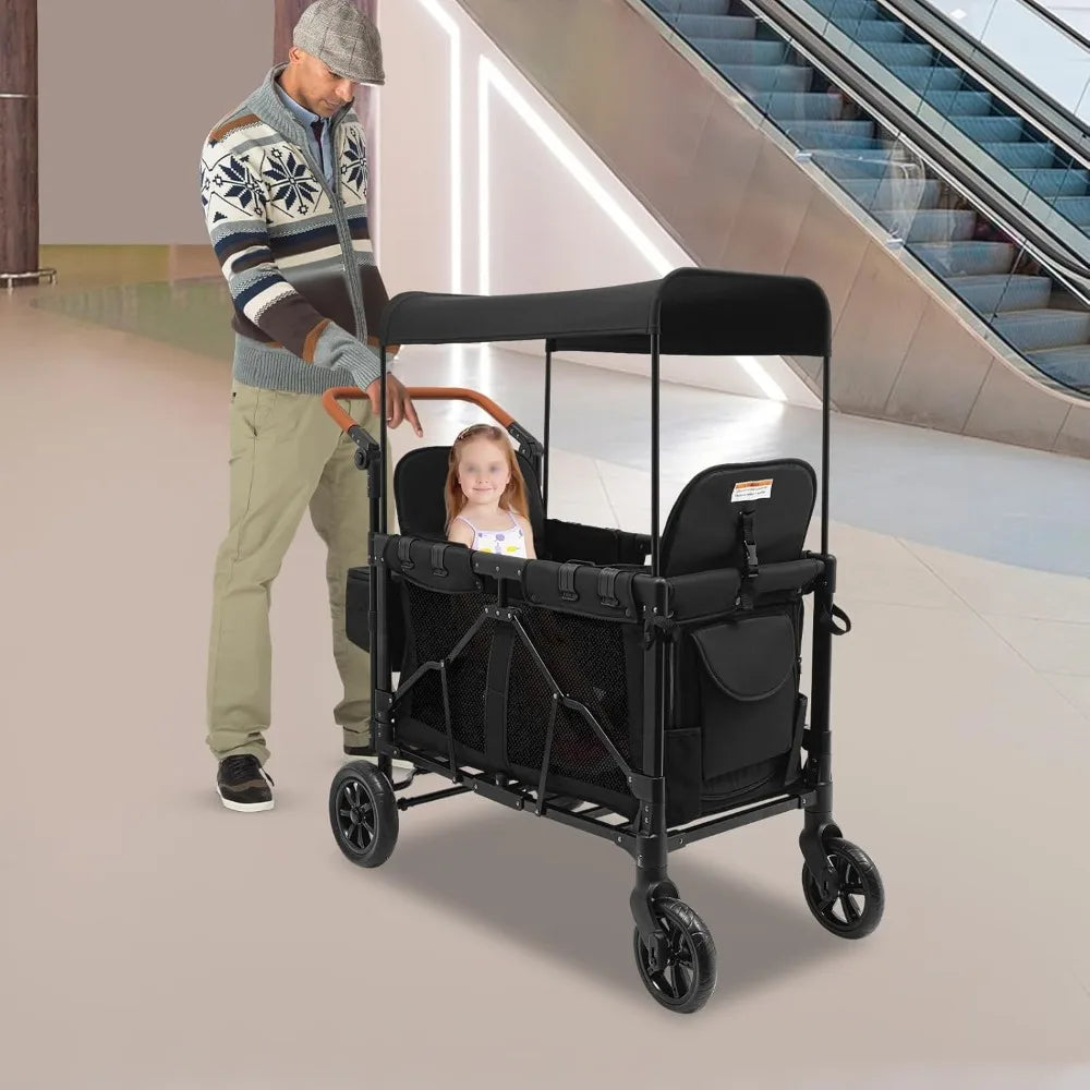Foldable Stroller Wagon For Two Kids With All-Terrain Wheels