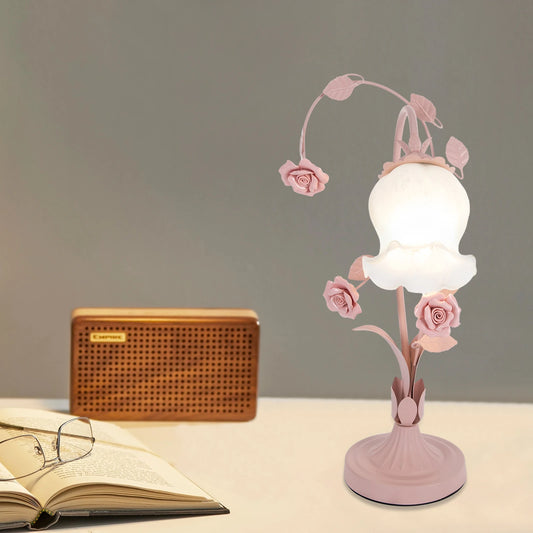 Modern Stained Glass Flower Table Lamp With Switch