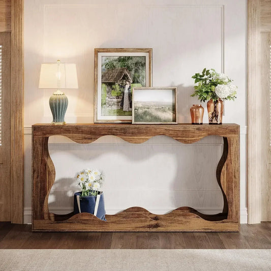 63 Inch Rustic Farmhouse Console Table with Storage for Living Room Decor