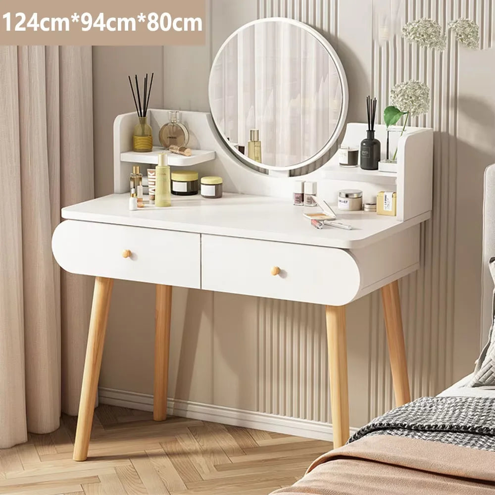 Vanity Table With Two Drawers And Makeup Mirror Bedroom