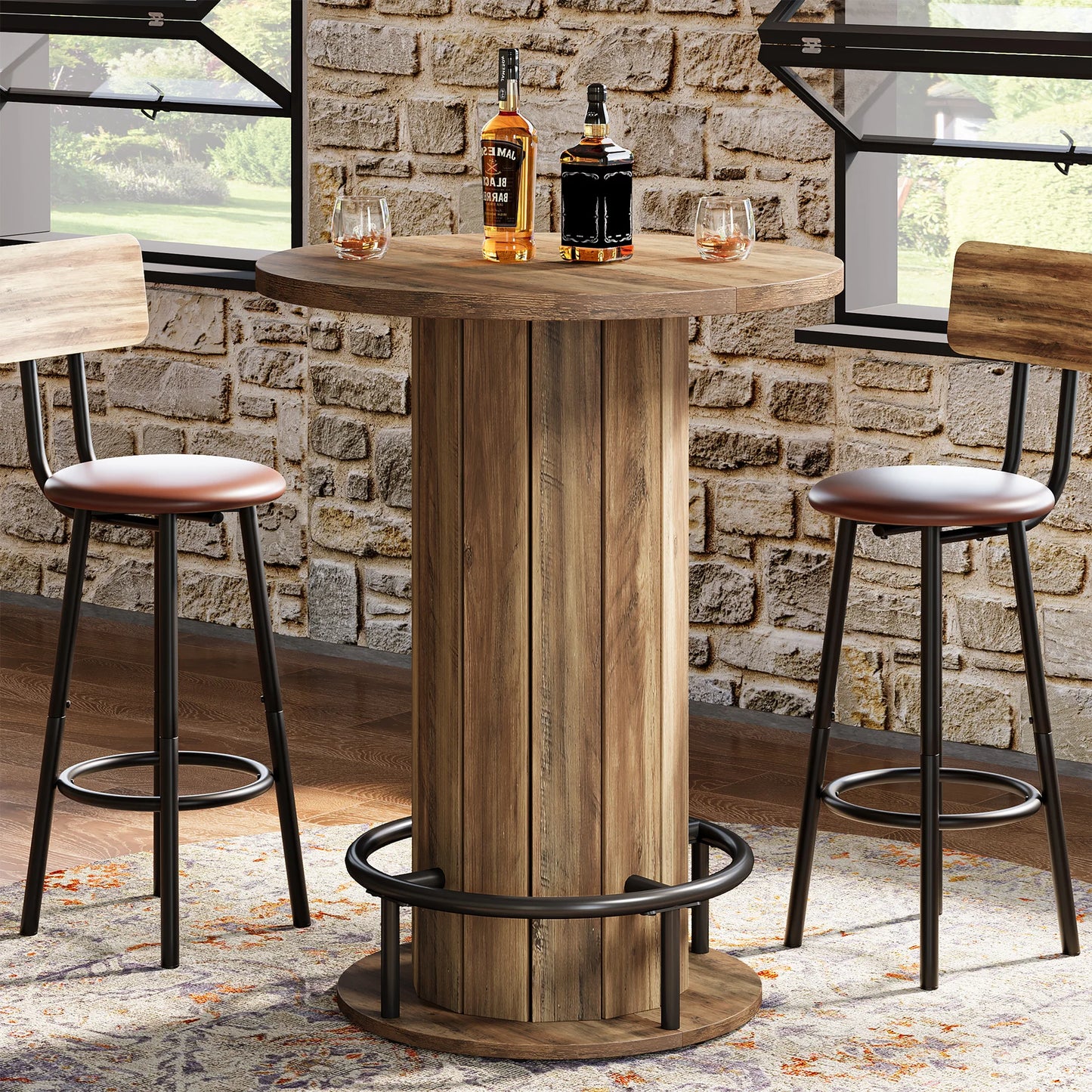Tribesigns Round Bar Table With Metal Ring Footrest