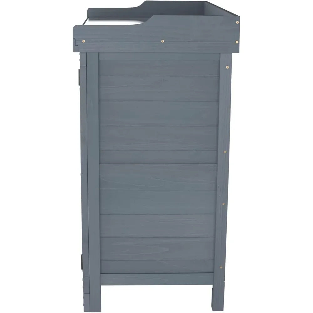 Outdoor Wooden Garden Tool Shed With Potting Benches And Workstation