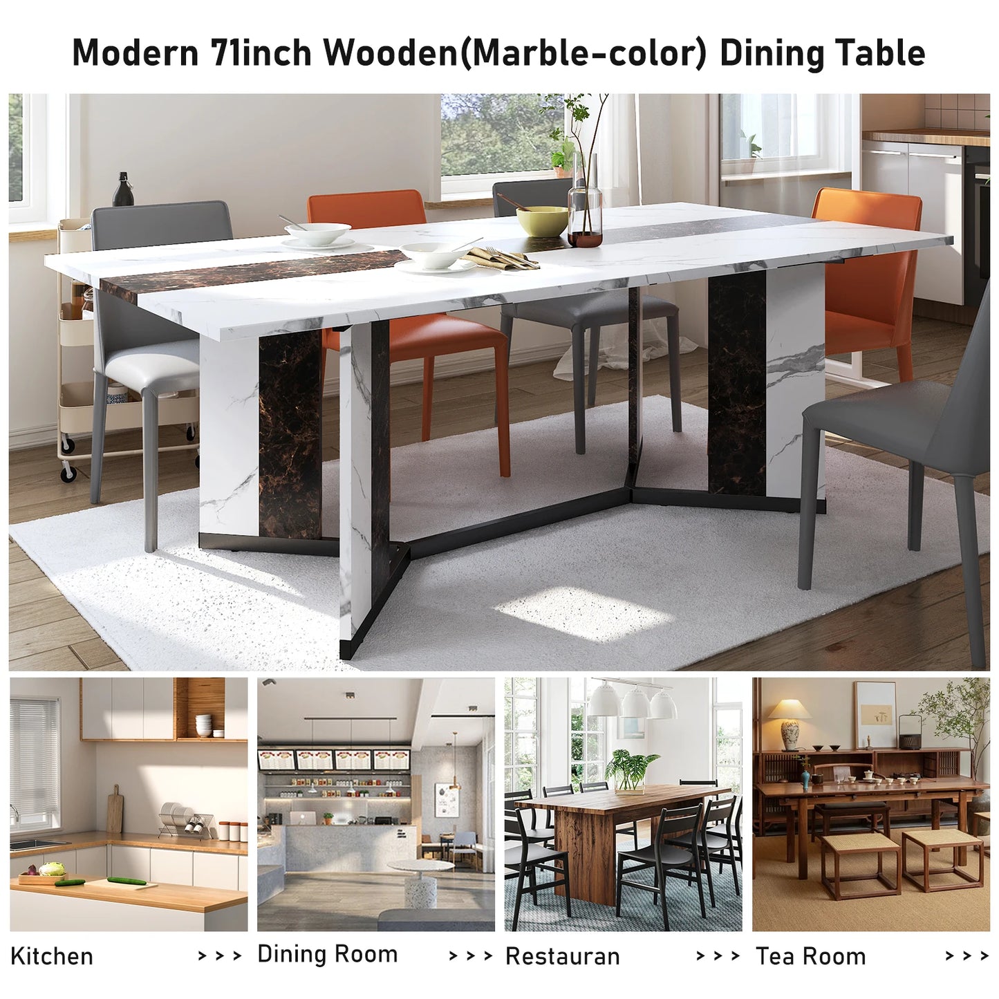 QiaoShiRen Modern Rectangular Dining Table For Eight