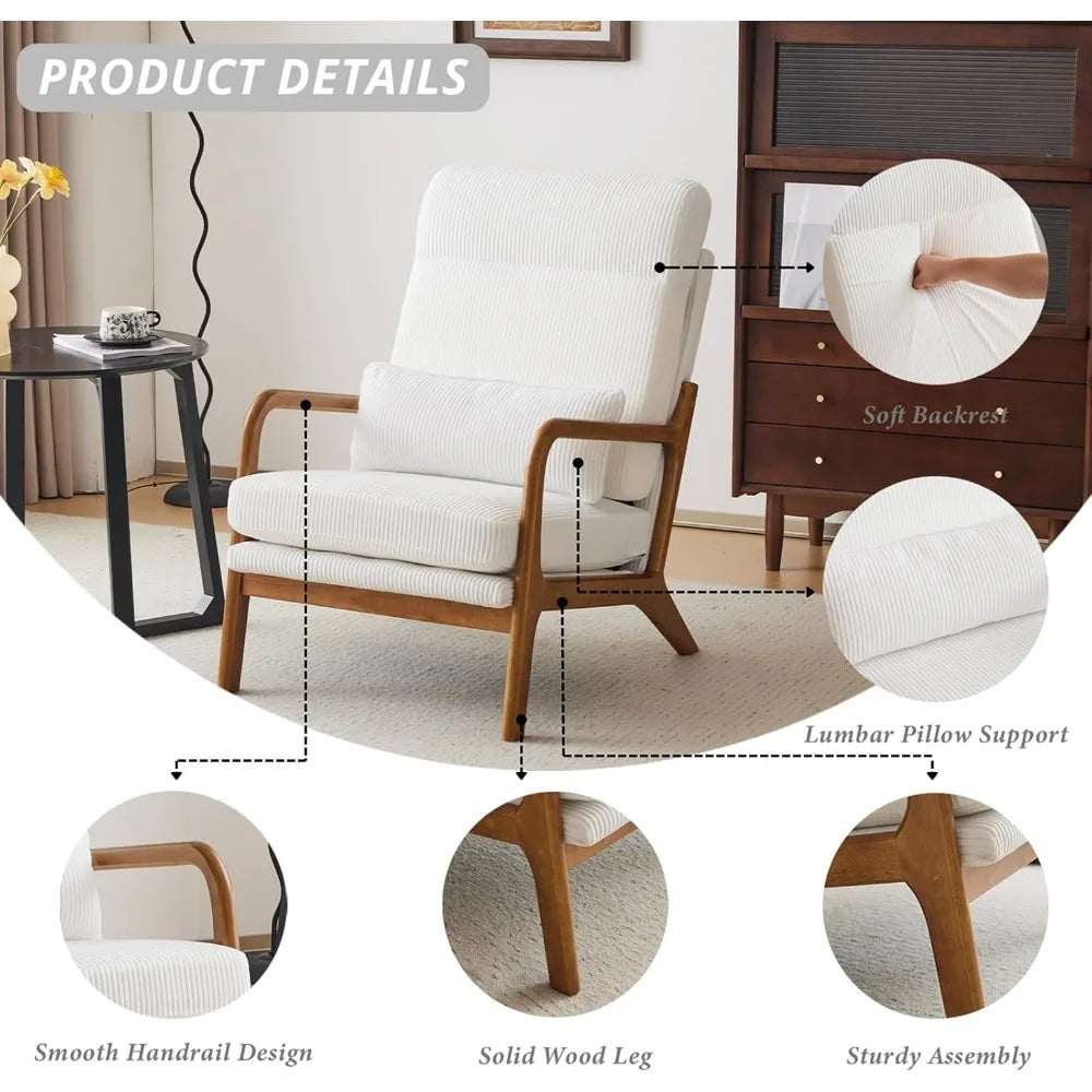 Mid Century Modern Accent Chair with Pillow Upholstered Lounge Armchair