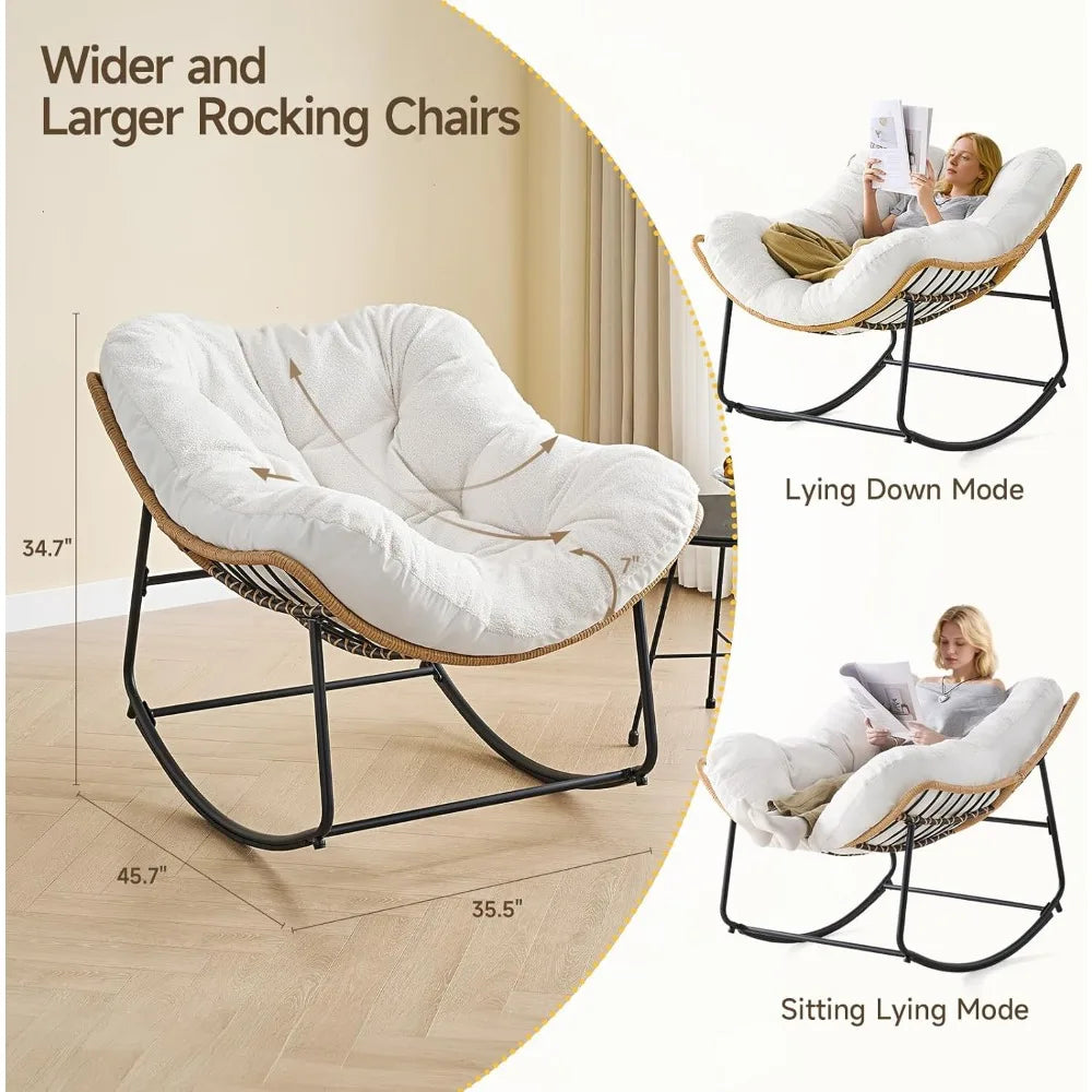 Papasan Outdoor Rocking Chair With Cushioned Seat Rattan Wicker