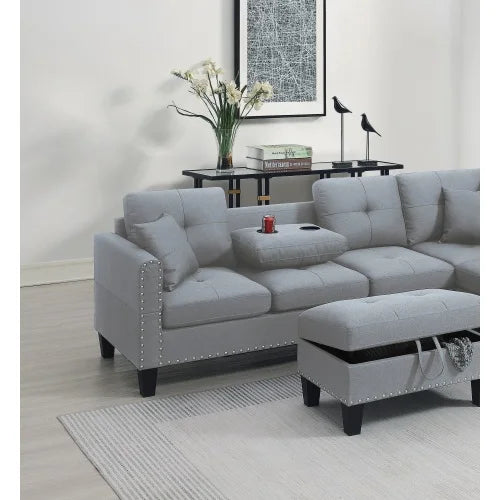 Modern Segmented Sofa Set With Storage Footstool Cup Holders