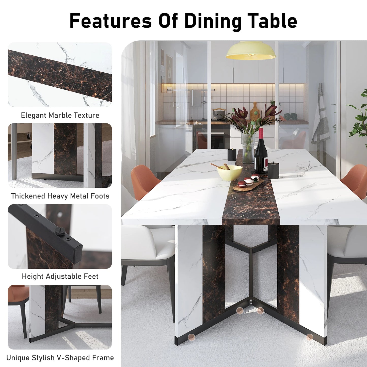 QiaoShiRen Modern Rectangular Dining Table For Eight
