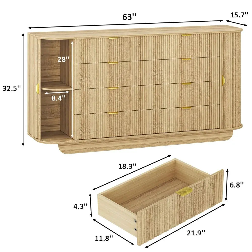 Tambour Dresser Eight-Drawer Chest With Sliding Doors