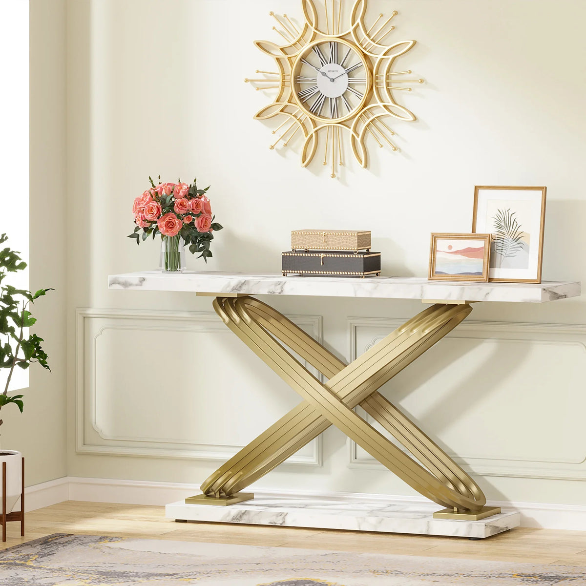 Tribesigns Modern Faux Marble Console Table for Entryway Use