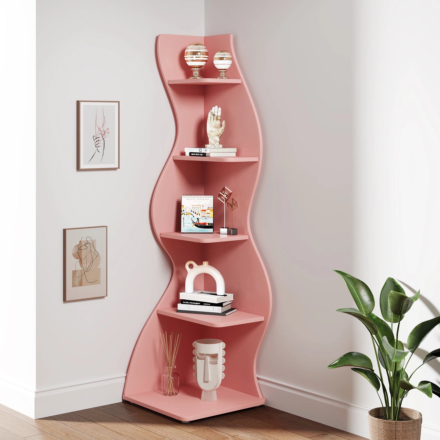 Tribesigns Corner Shelf Five Tier Wall Bookshelf Wood