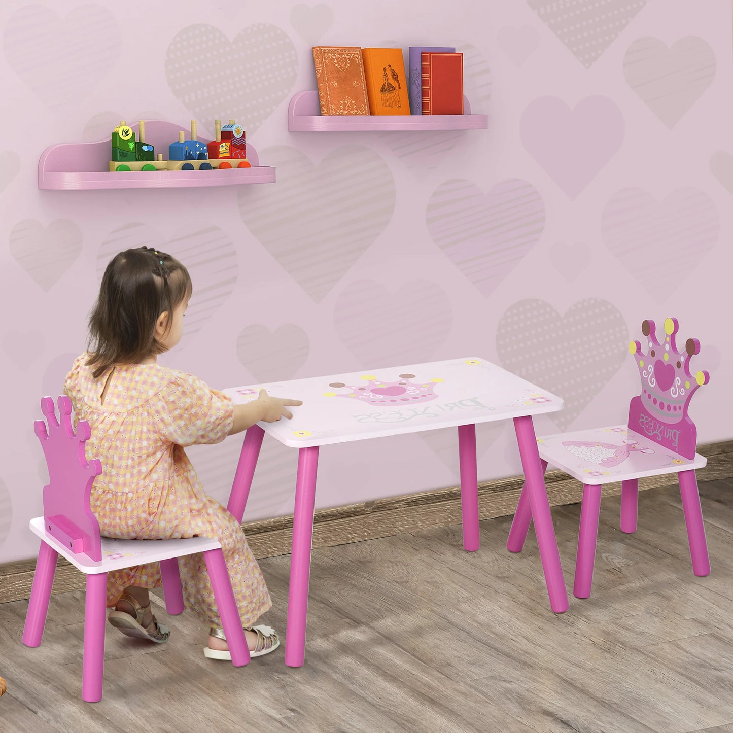 QABAH Crown Pattern Children's Table And Chairs Set