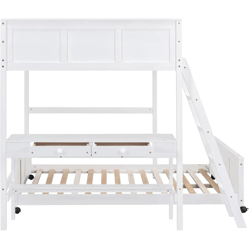 MKDK Solid Wood Bunk Bed With Desk And Storage System