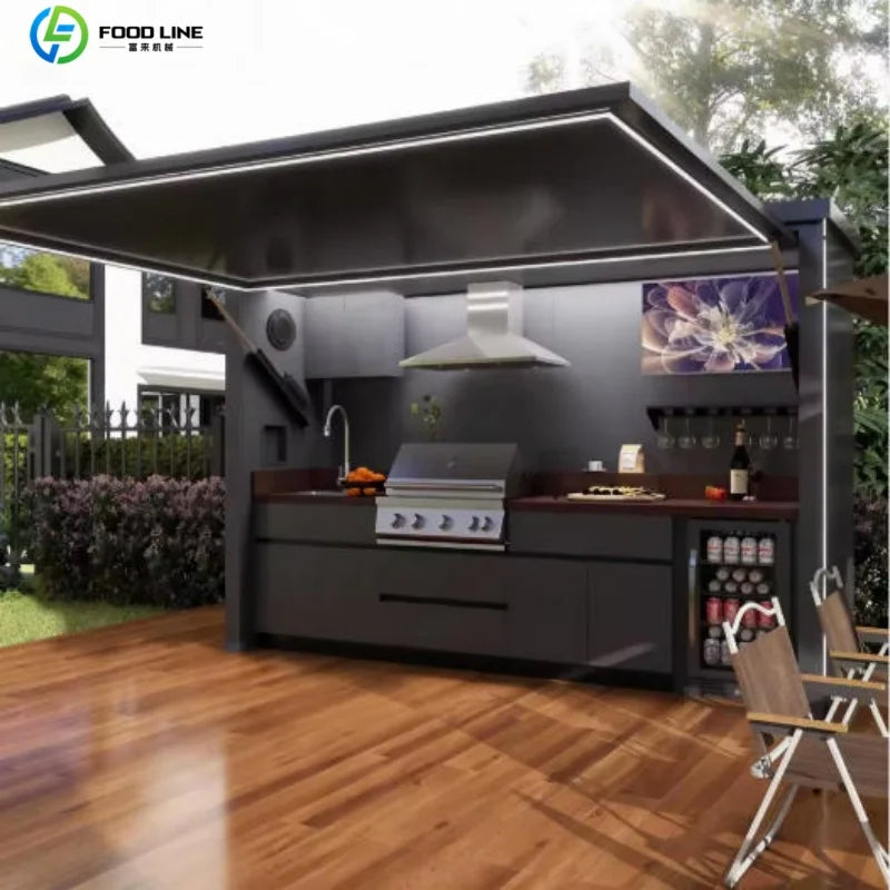 Outdoor Stainless Steel BBQ Pod With Sink And Fridge