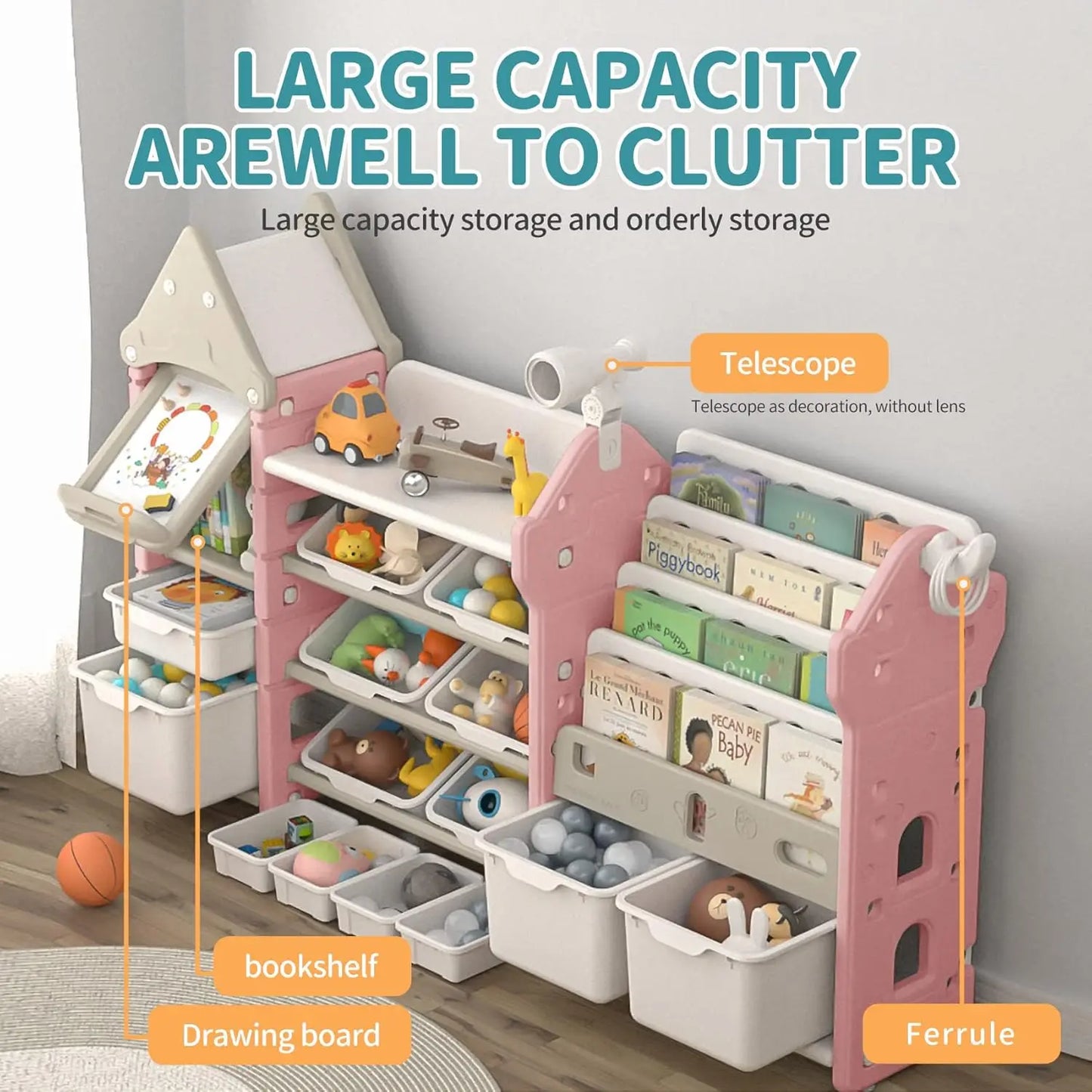 Kids Toy Organizer Bookshelf With 14 Bins And Drawers