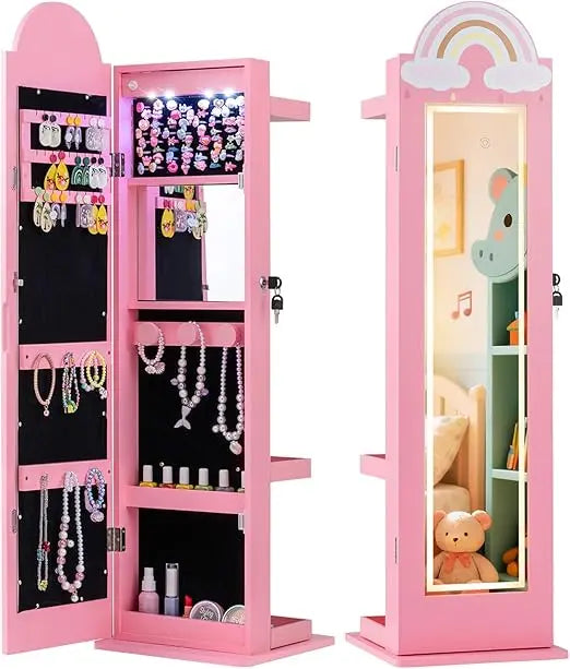 LED Jewelry Cabinet With Full Length Mirror Armoire