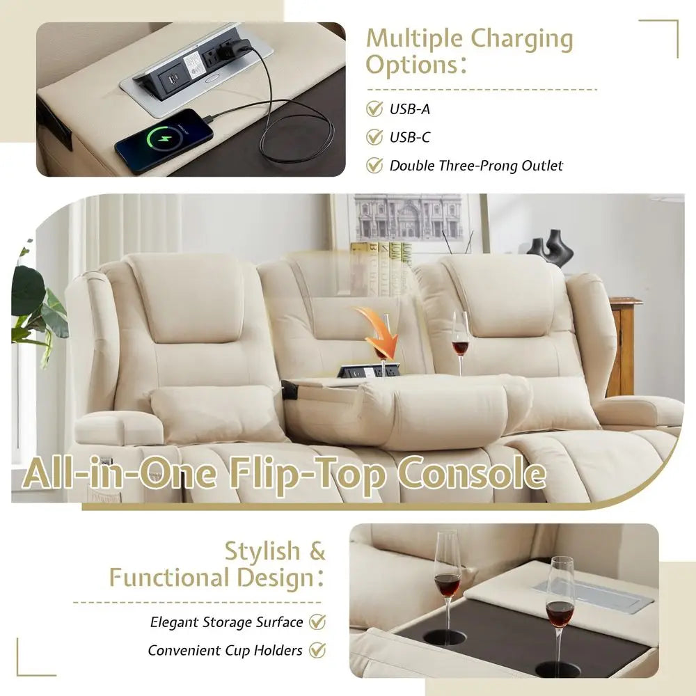 Power Loveseat Recliner Sofa With Adjustable Back LED Lighting