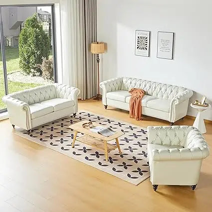 DAFIFY Velvet Chesterfield Sofa Loveseat Chair Set Premium