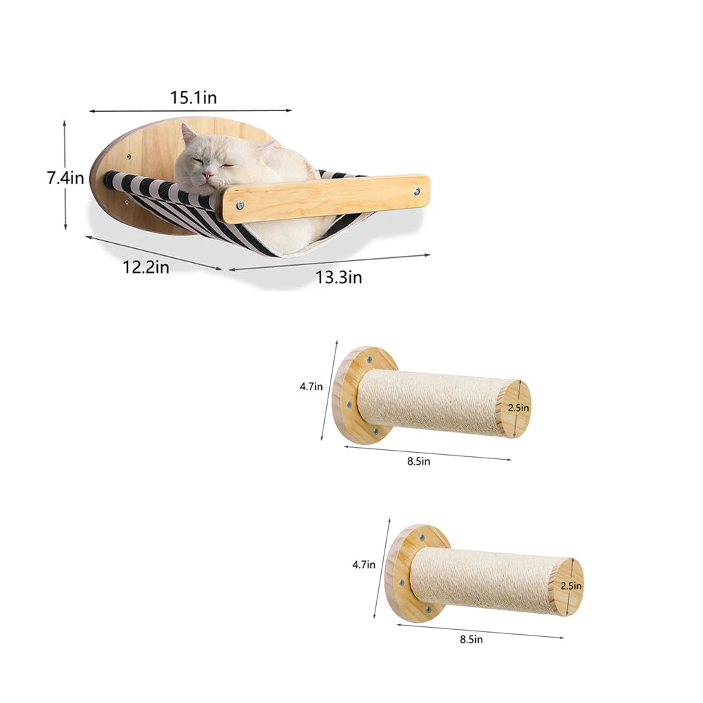 PETRAVELCN Cat Hammock Wall Mounted Three Tier Scratching Posts