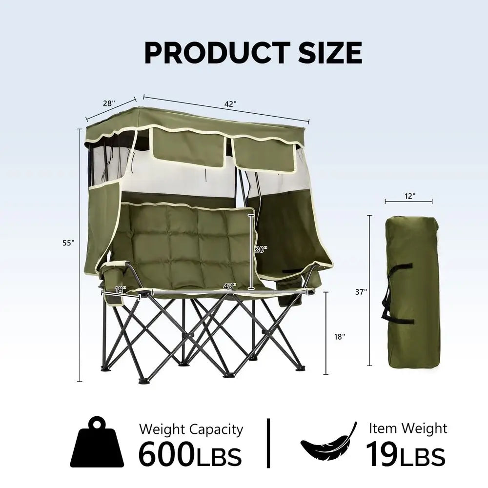 Double Camping Chair With Canopy For Outdoor Use Portable