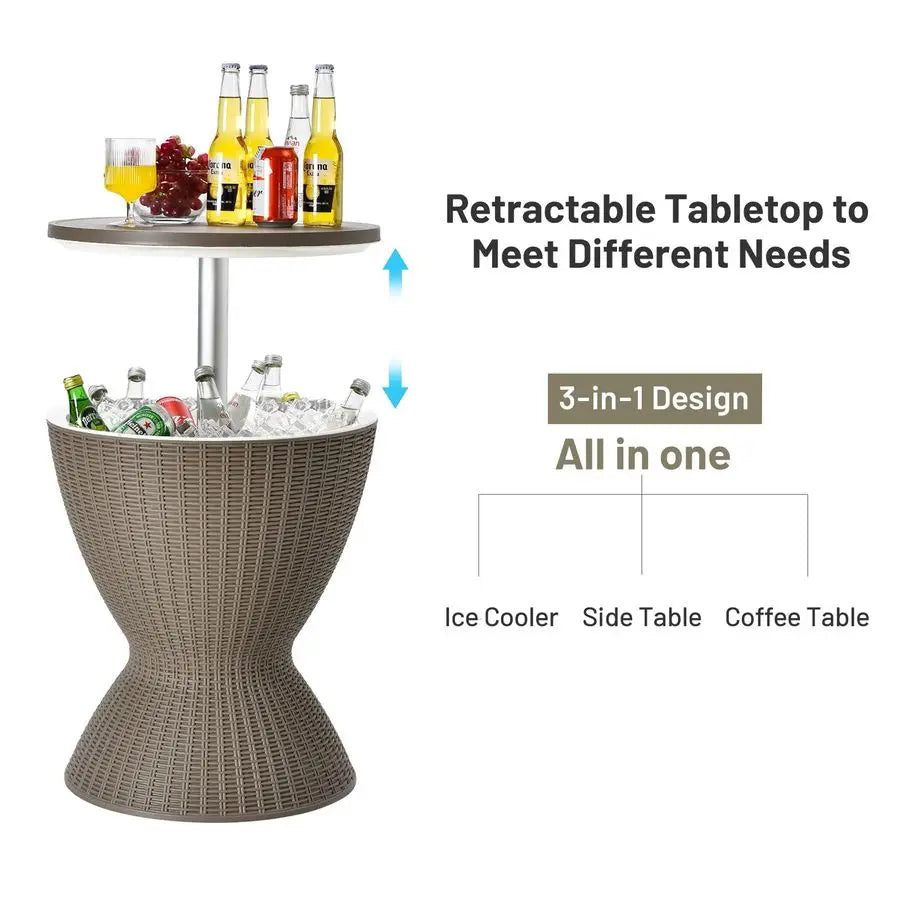 Outdoor Bar Table With Rattan Style Beer Wine Cooler