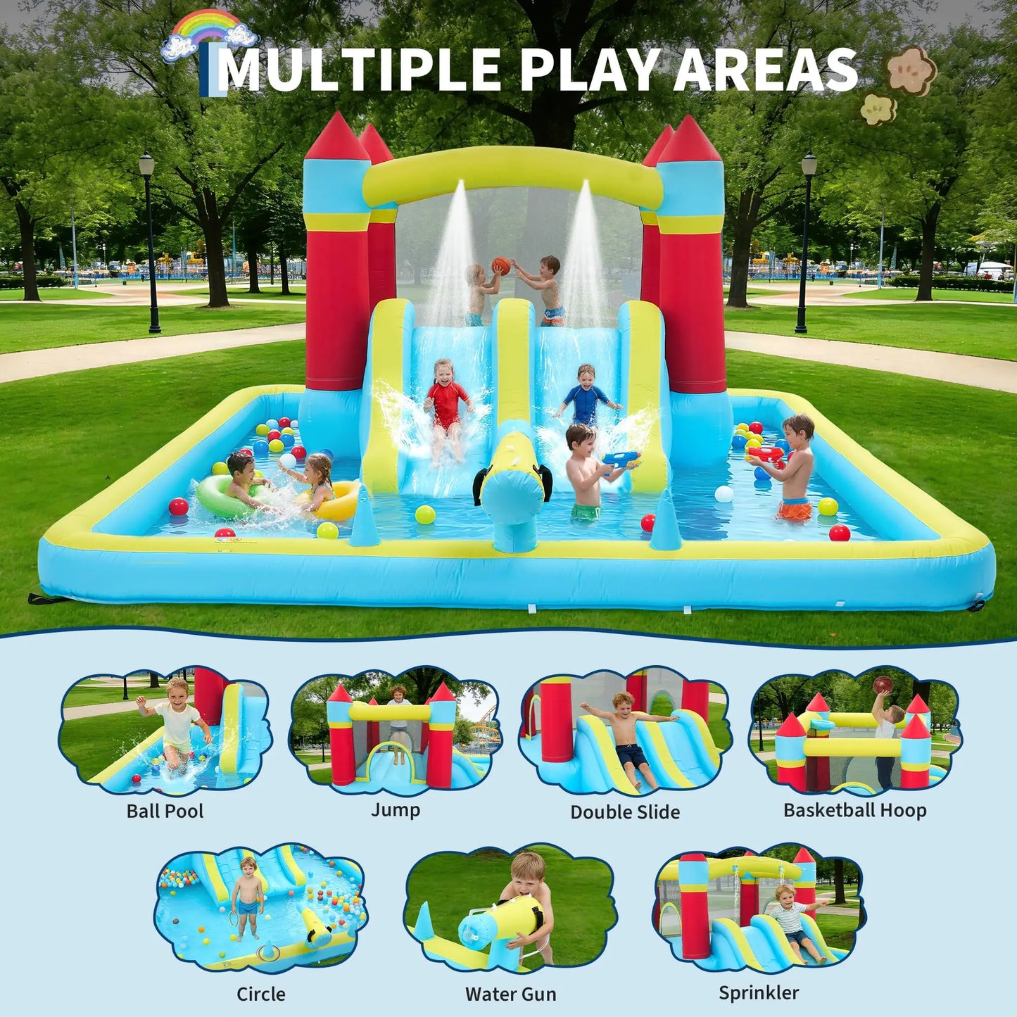 HiMISS 7 In 1 Inflatable Bounce Castle Water Slide