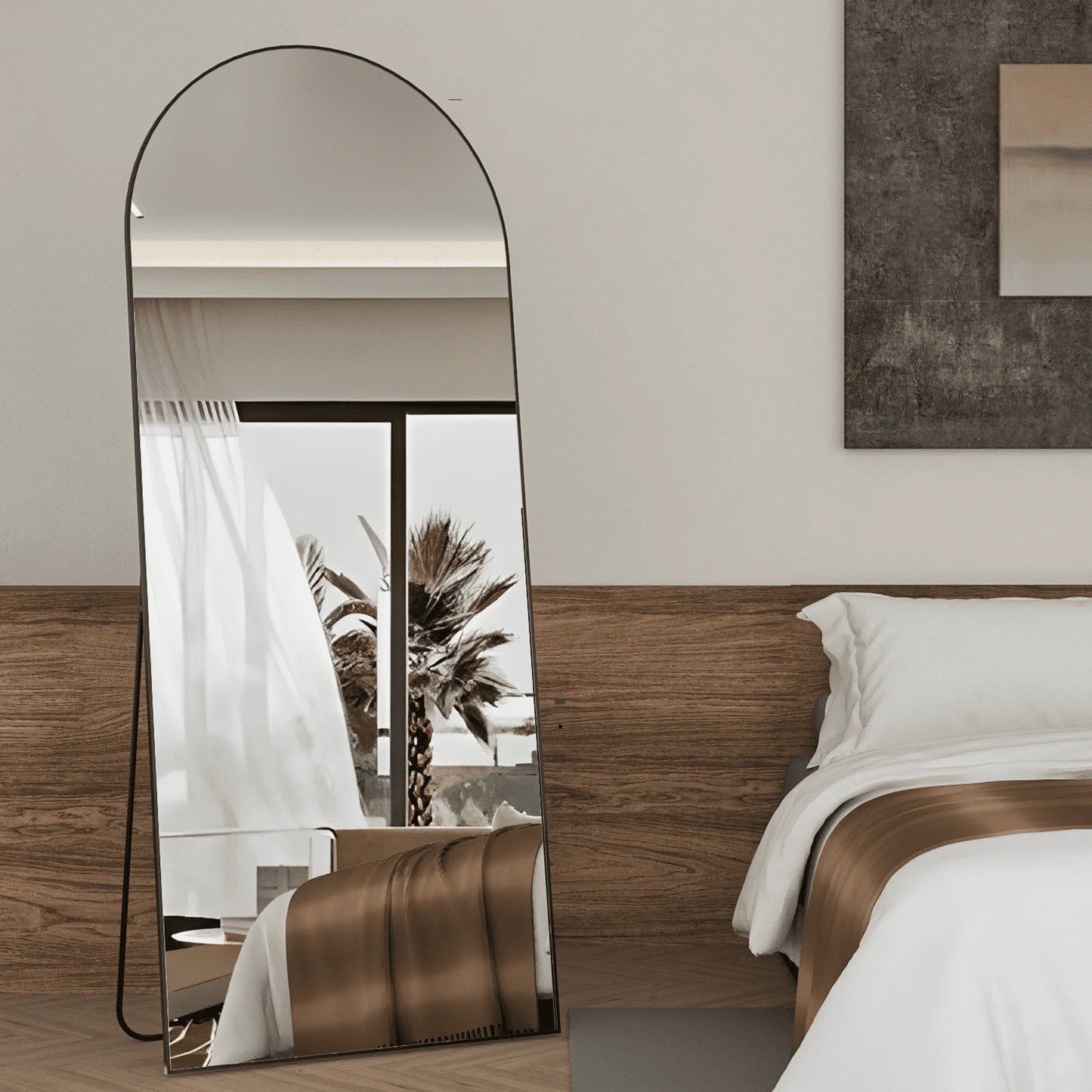 Arched Full Length Black Floor Mirror 65x24 Inch Stylish Body Mirror