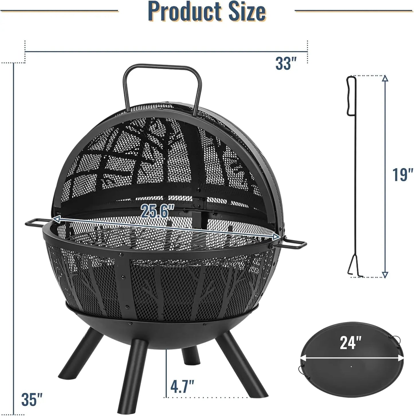 XMSJ Wood Burning Fire Pit With Grill Spark Screen