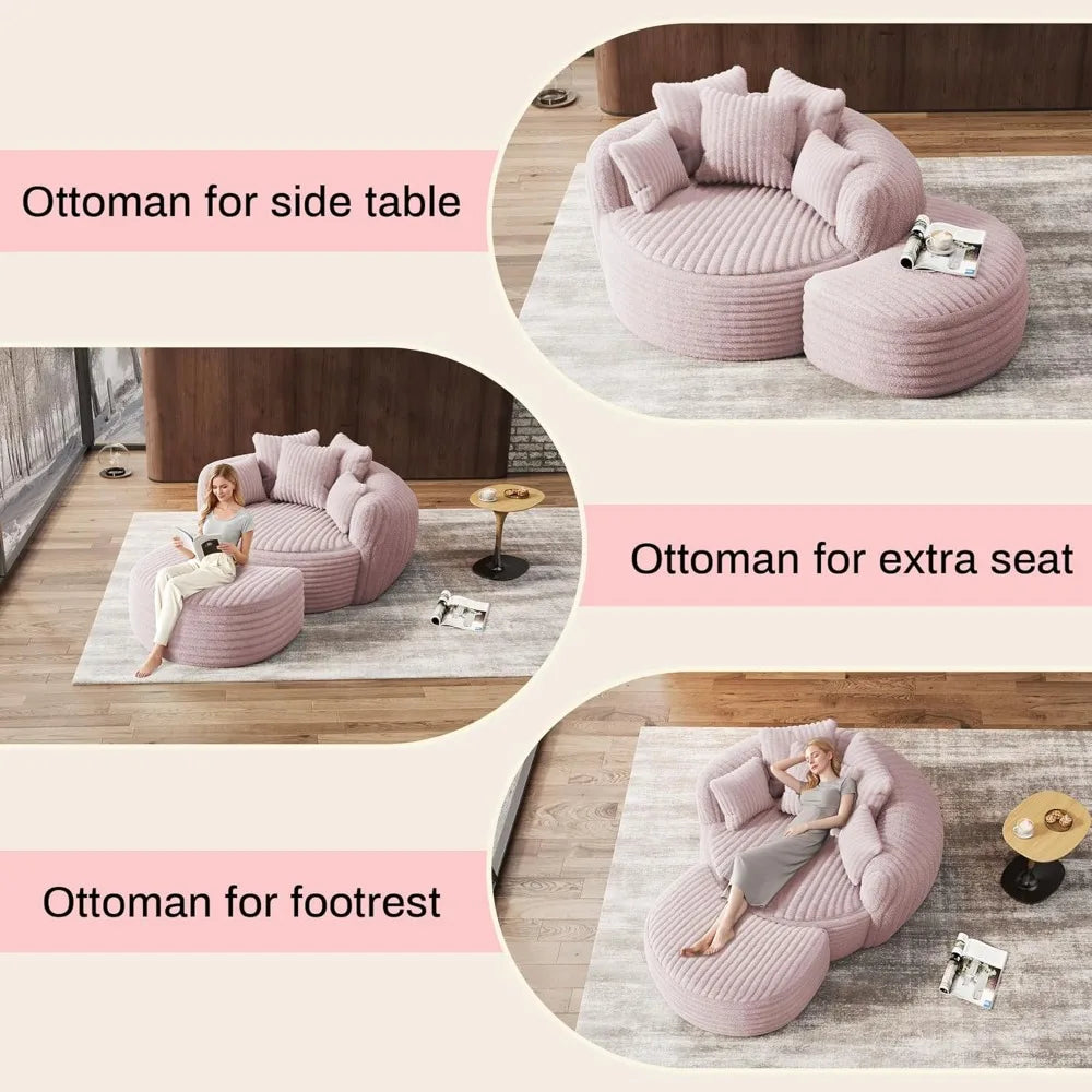 Oversized Corduroy Chaise Lounge Chair With Ottoman
