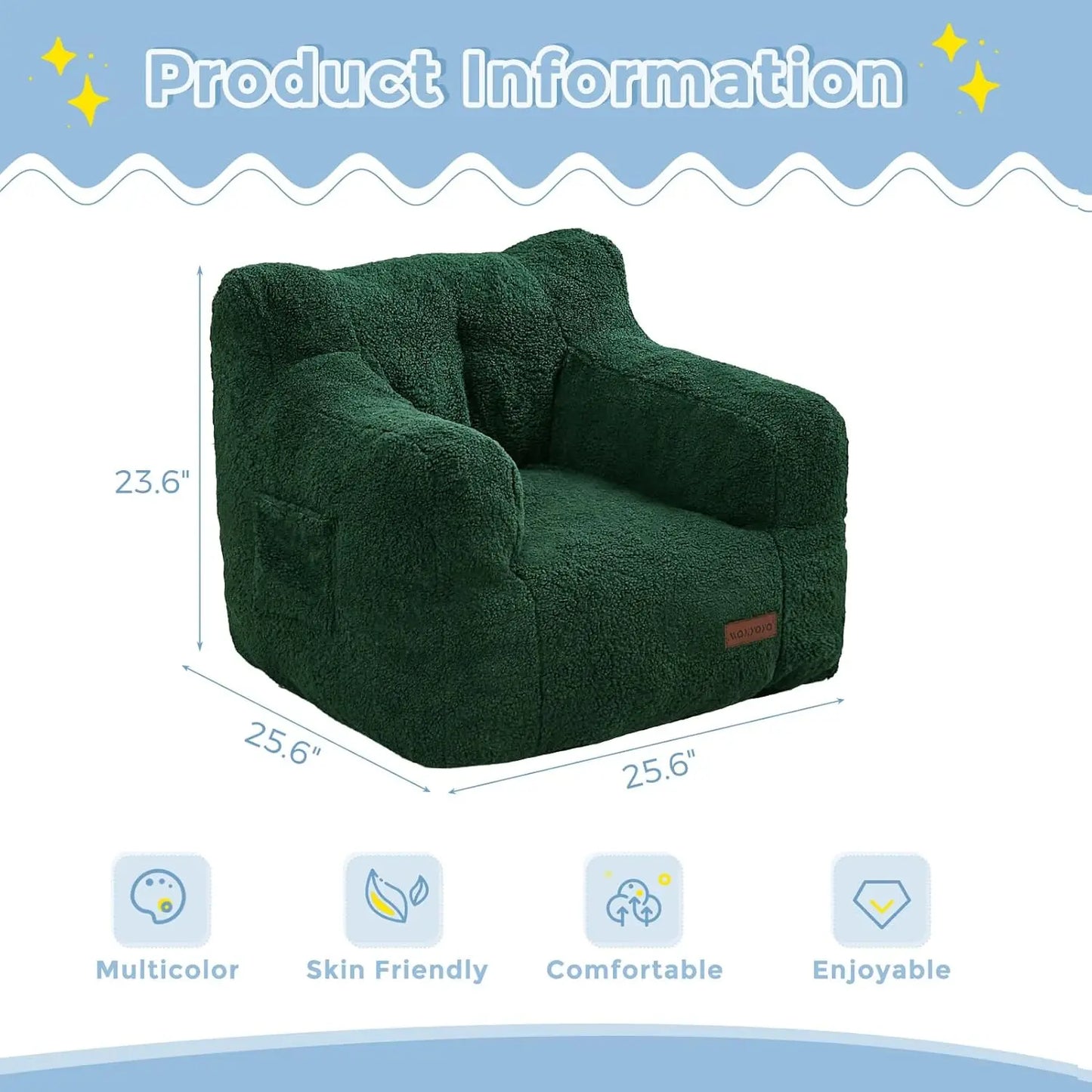 Kids Sherpa Bean Bag Chair Cozy Boucle Toddler Sofa for Girls and Boys
